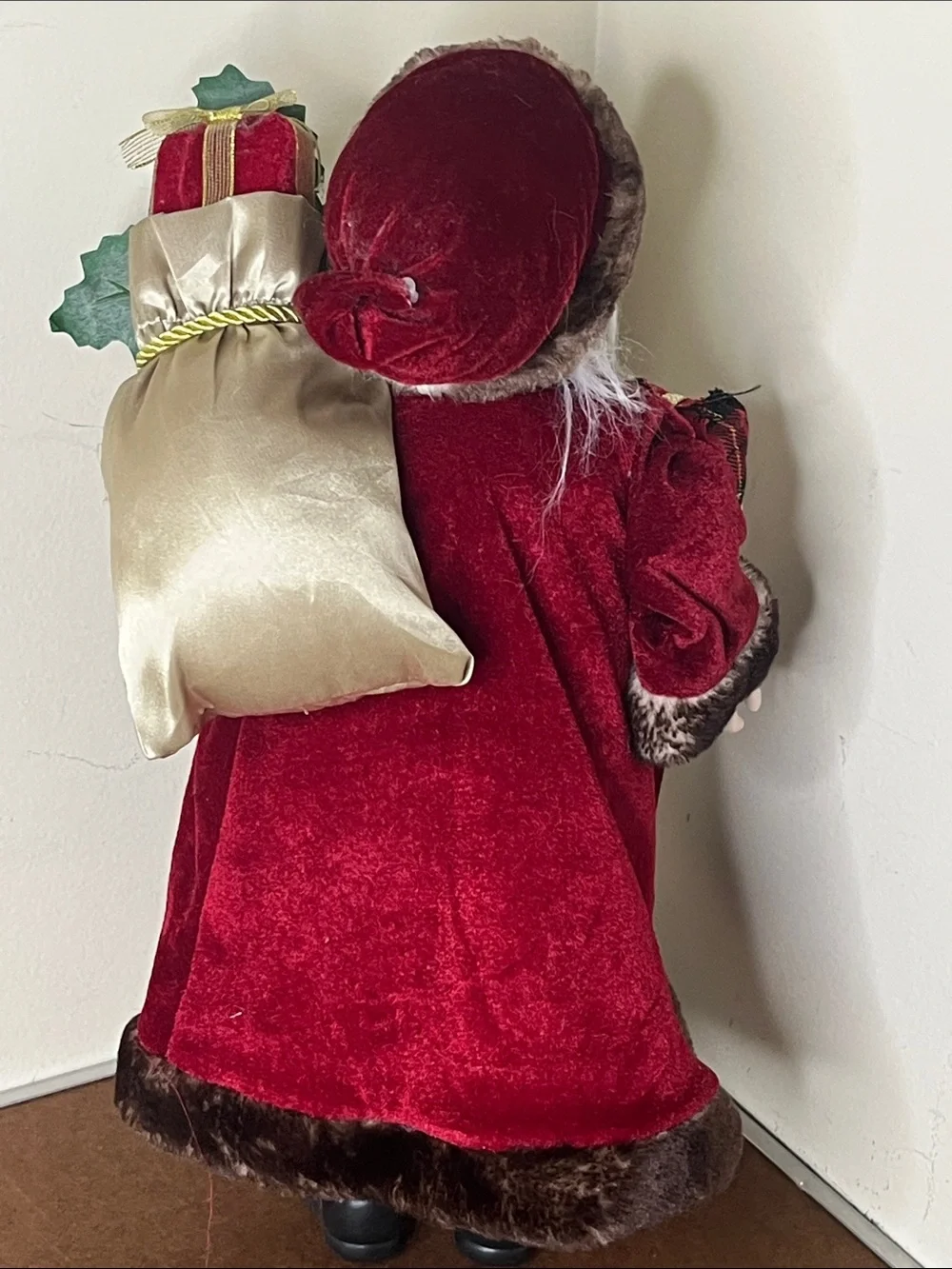 Classic Red Velvet Santa Figurine with Faux Fur Trim